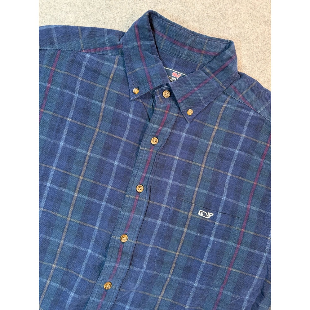 Vineyard Vines Mens Blue Plaid Corduroy Classic Fit Tucker Shirt Medium M